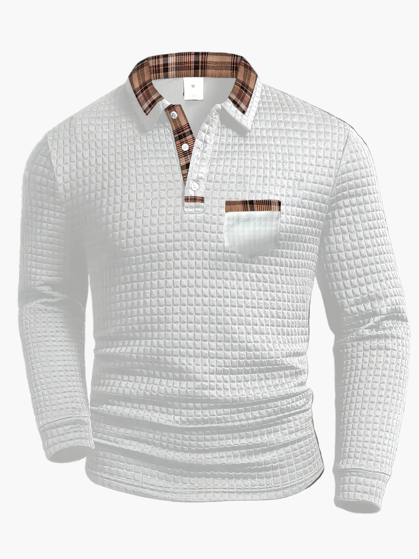Polo manches longues homme style décontracté à col plaid, idéal pour un look moderne et élégant - Image 5