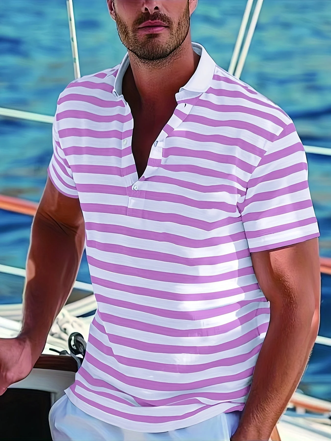 Polo marin à rayures homme style casual pour l'été - Image 2