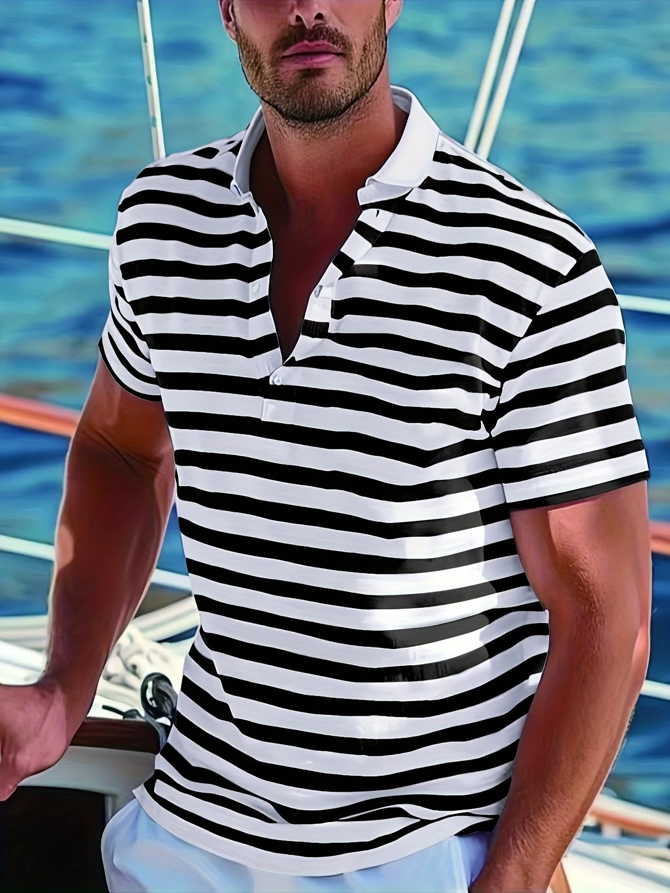 Polo marin à rayures homme style casual pour l'été - Image 4