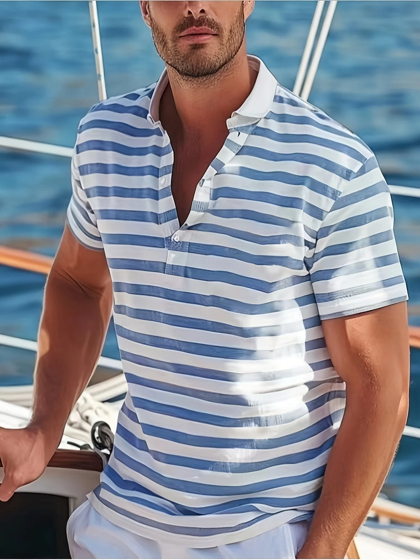 Polo marin à rayures homme style casual pour l'été - Image 6