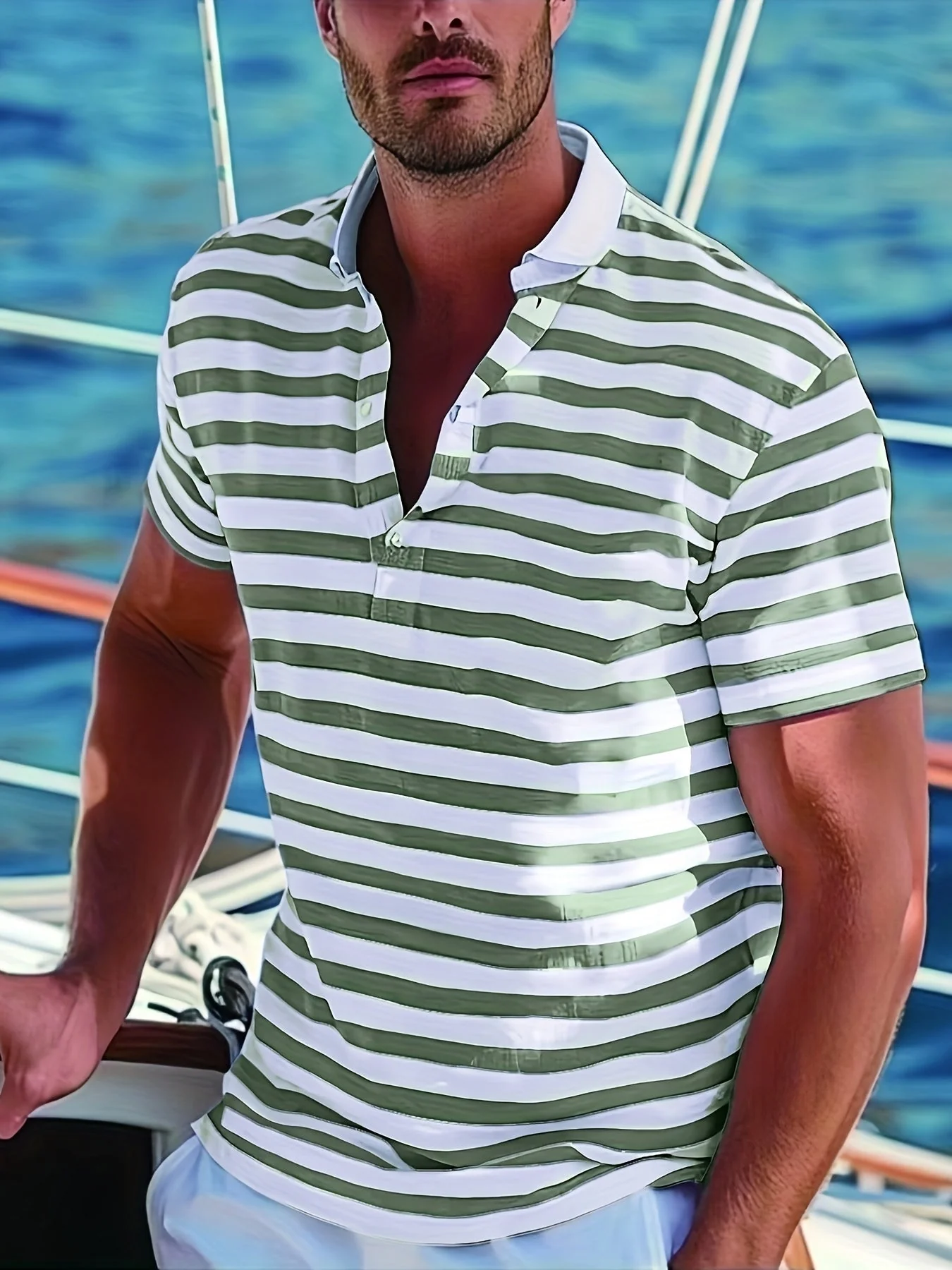 Polo marin à rayures homme style casual pour l'été - Image 7