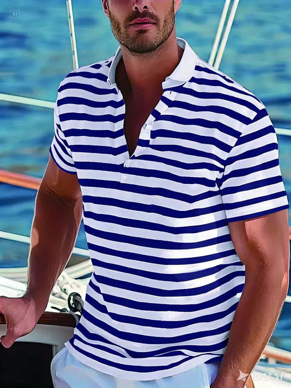 Polo marin à rayures homme style casual pour l'été - Image 8