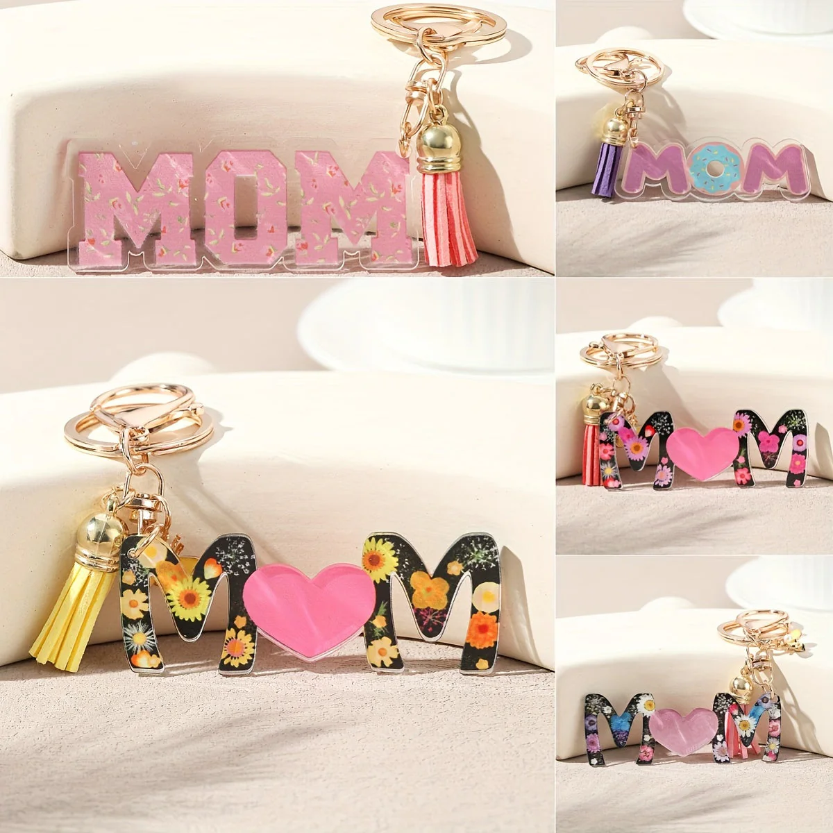 Porte-clés femme style tendance pour la fête des mères avec motif floral et cœur - Image 3