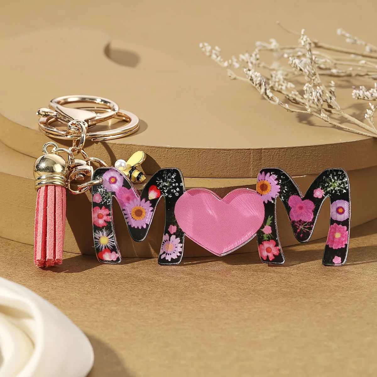 Porte-clés femme style tendance pour la fête des mères avec motif floral et cœur - Image 8
