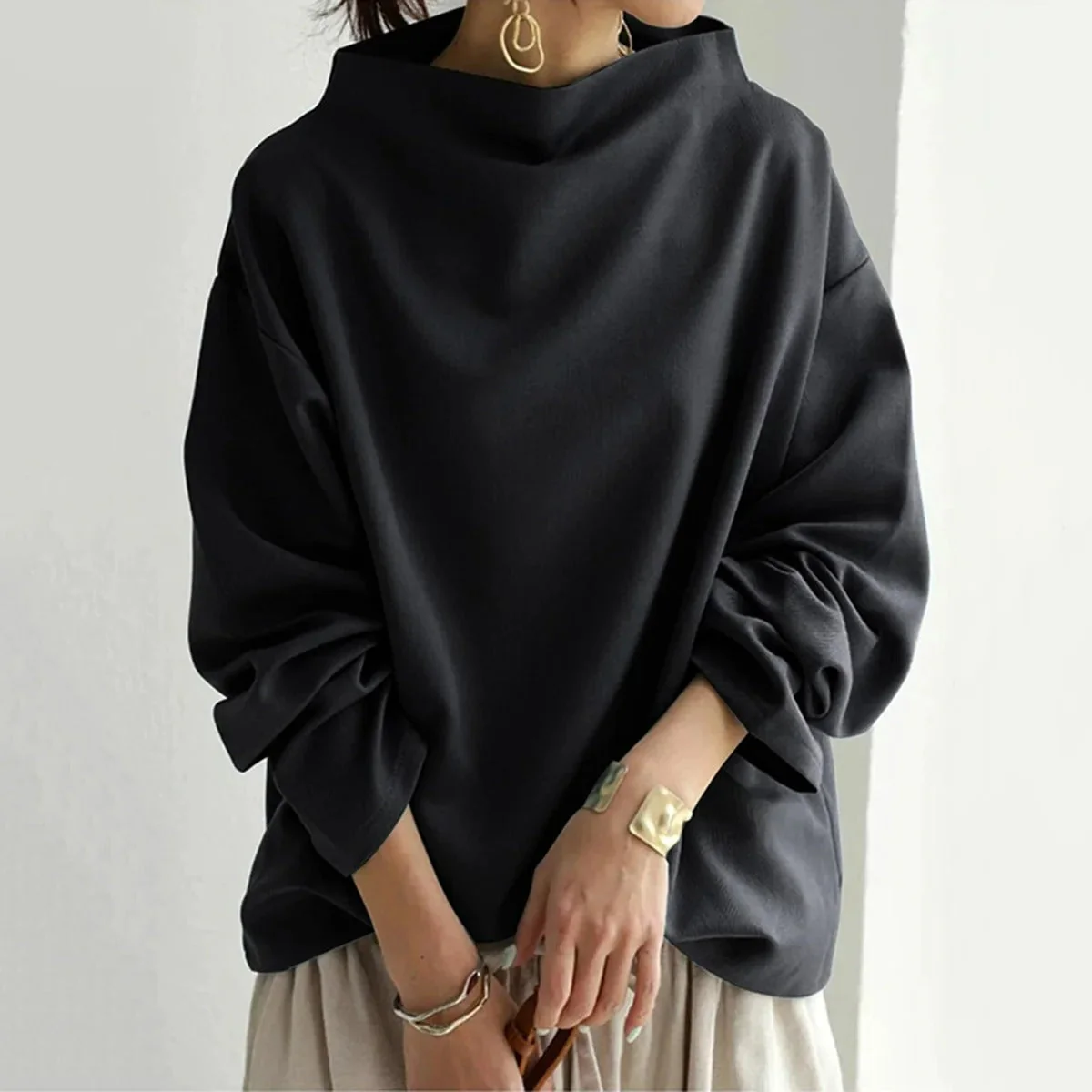 Pull à manches longues femme style oversize élégant pour usage quotidien ou bureau - Image 2