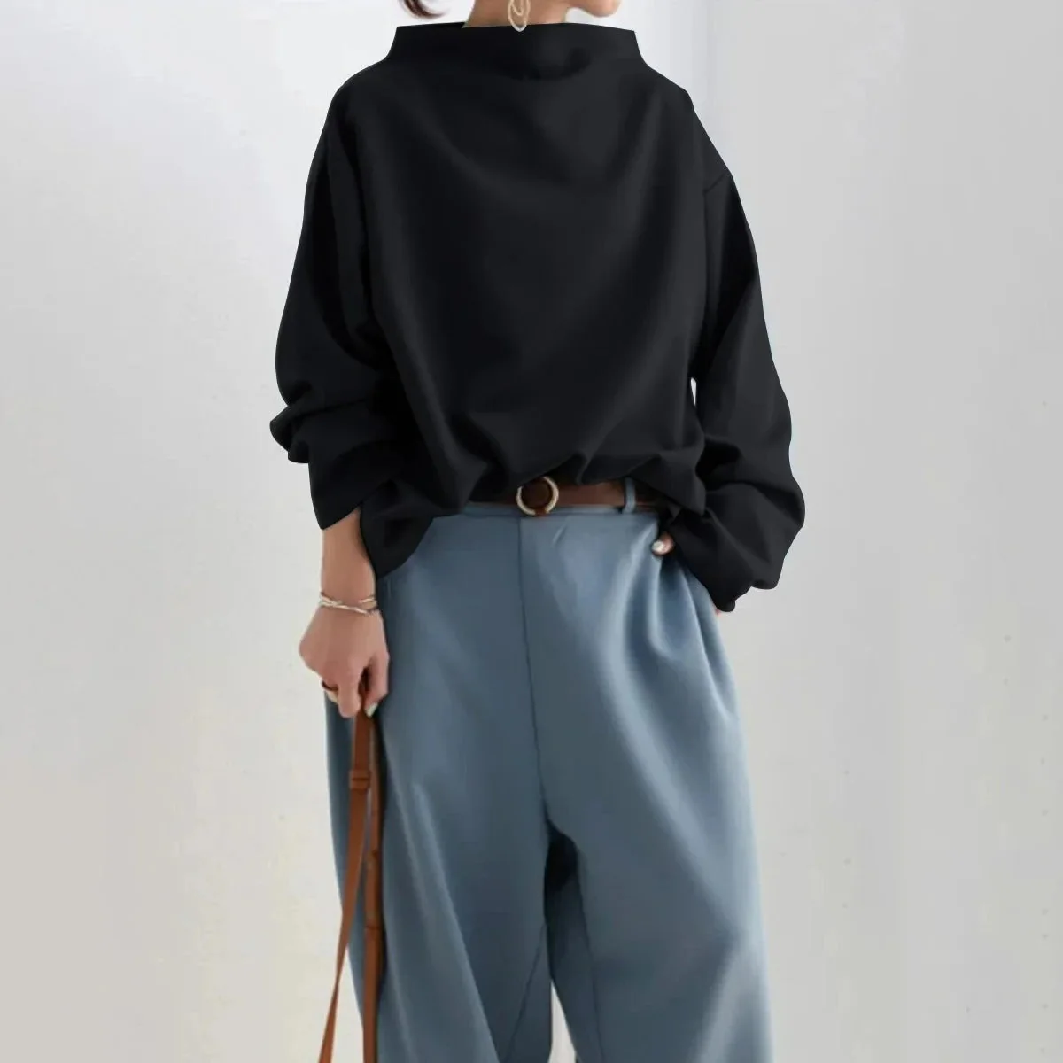 Pull à manches longues femme style oversize élégant pour usage quotidien ou bureau - Image 5