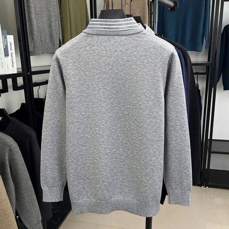 Pull col chemise effet superposé pour homme, style décontracté chic, idéal bureau et quotidien - Image 5