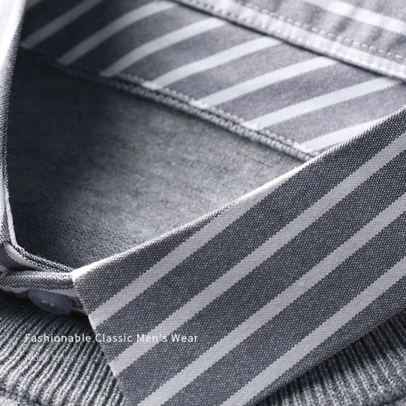 Pull col chemise effet superposé pour homme, style décontracté chic, idéal bureau et quotidien - Image 6