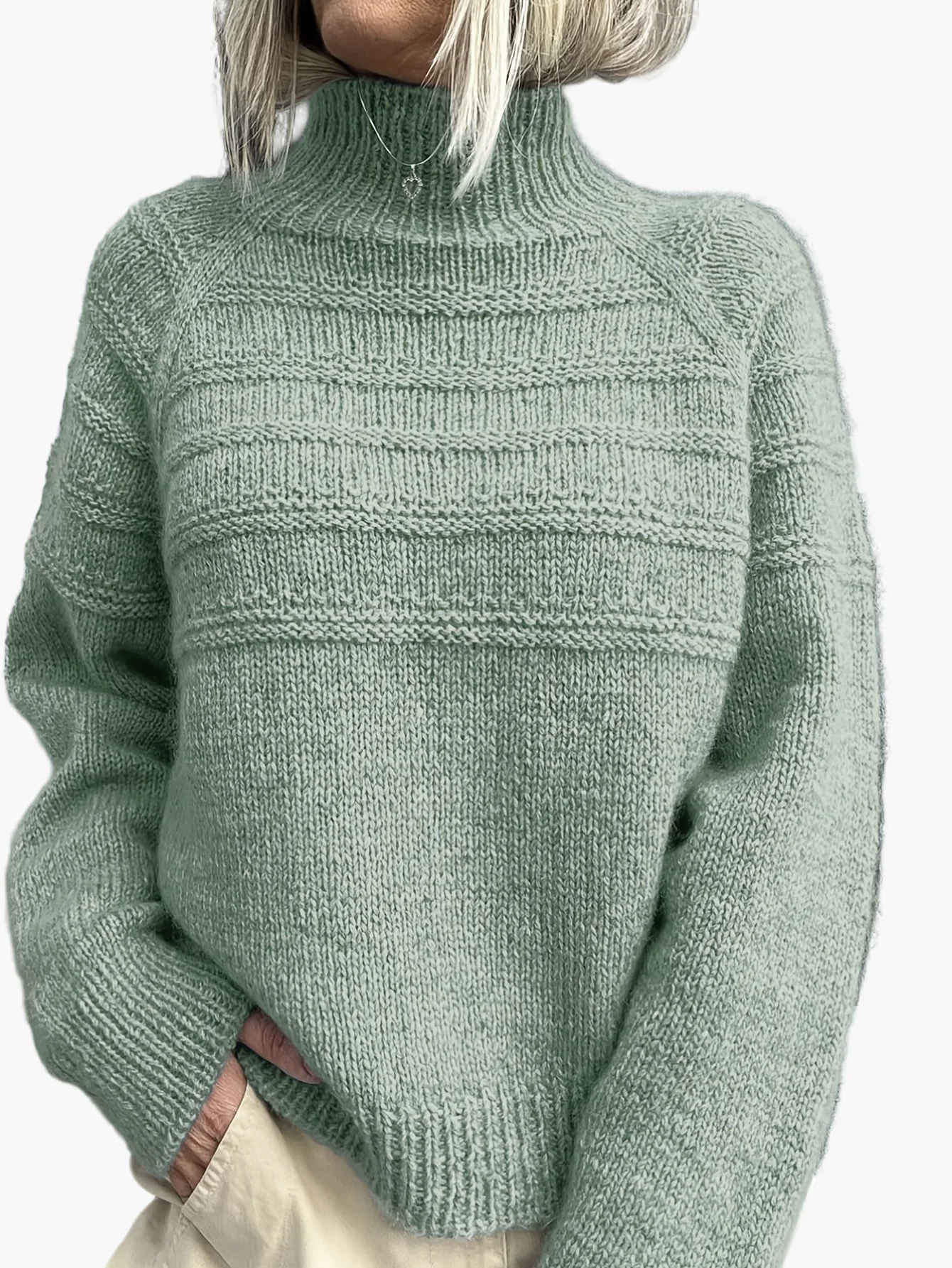 Pull Col Montant Femme Style Élégant Tricoté Motif Rayé pour l'Hiver - Image 2