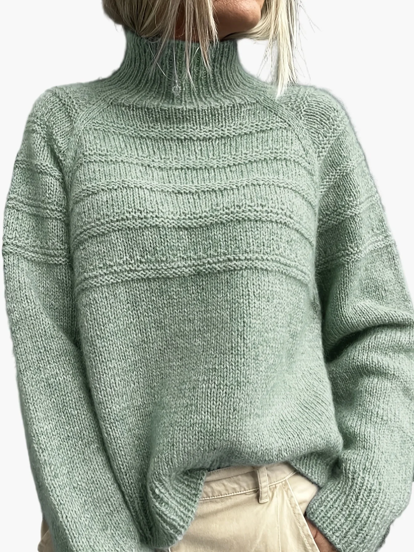 Pull Col Montant Femme Style Élégant Tricoté Motif Rayé pour l'Hiver - Image 3