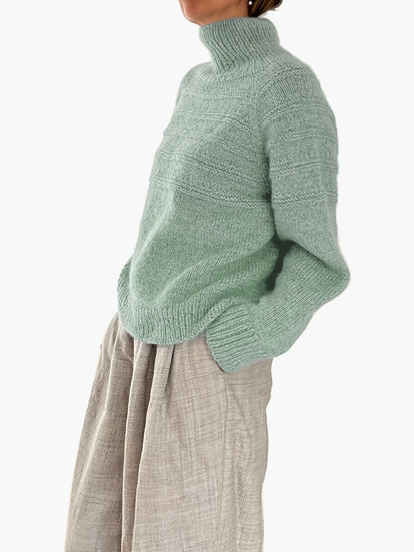 Pull Col Montant Femme Style Élégant Tricoté Motif Rayé pour l'Hiver - Image 4