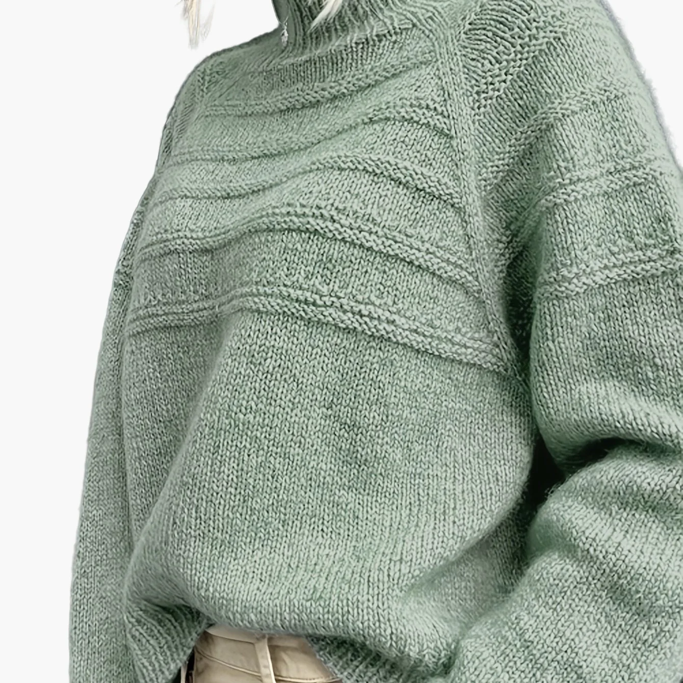 Pull Col Montant Femme Style Élégant Tricoté Motif Rayé pour l'Hiver - Image 5