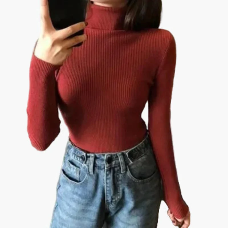 Pull col roulé côtelé à manches longues pour femme - Style élégant et polyvalent - Image 11