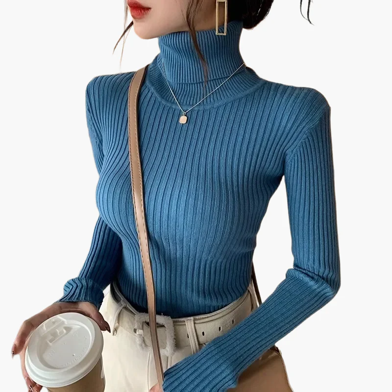 Pull col roulé côtelé à manches longues pour femme - Style élégant et polyvalent - Image 14
