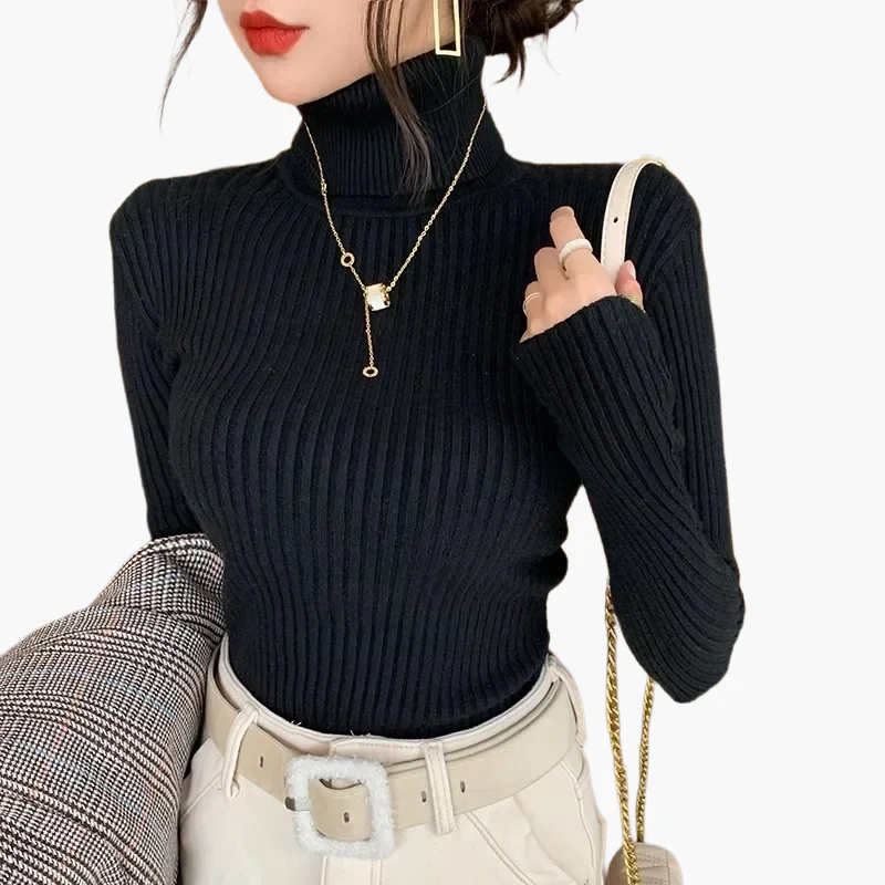 Pull col roulé côtelé à manches longues pour femme - Style élégant et polyvalent - Image 15