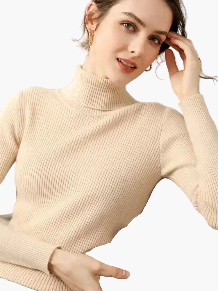 Pull col roulé côtelé à manches longues pour femme - Style élégant et polyvalent - Image 2