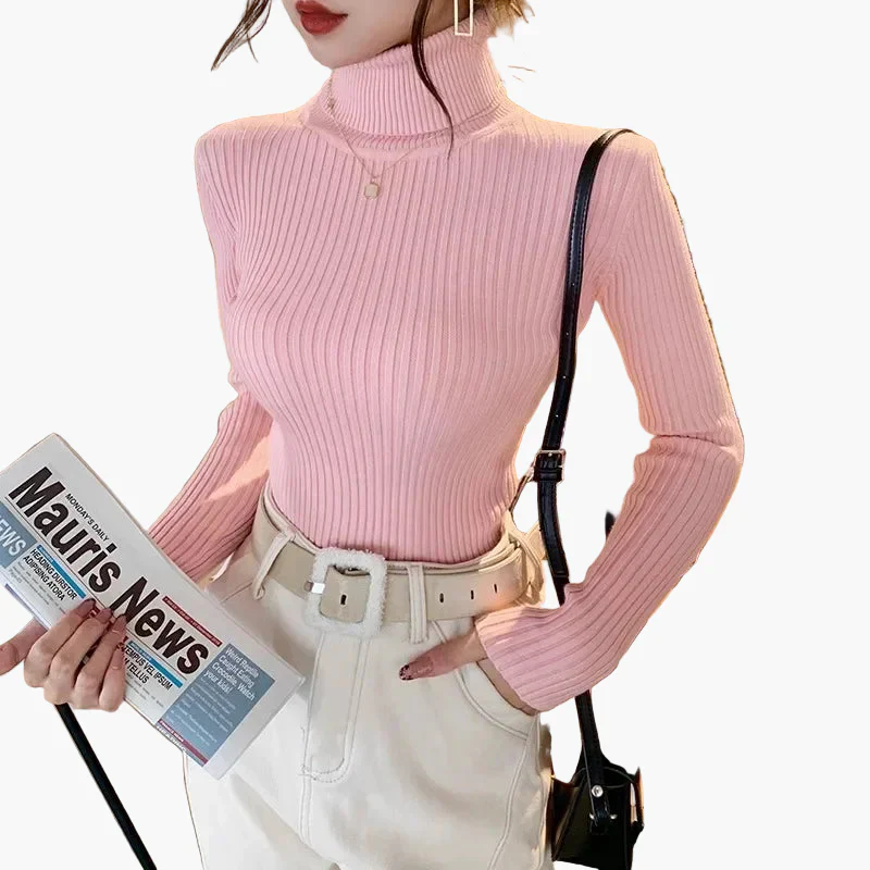Pull col roulé côtelé à manches longues pour femme - Style élégant et polyvalent - Image 3
