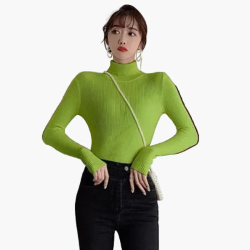 Pull col roulé côtelé à manches longues pour femme - Style élégant et polyvalent - Image 6