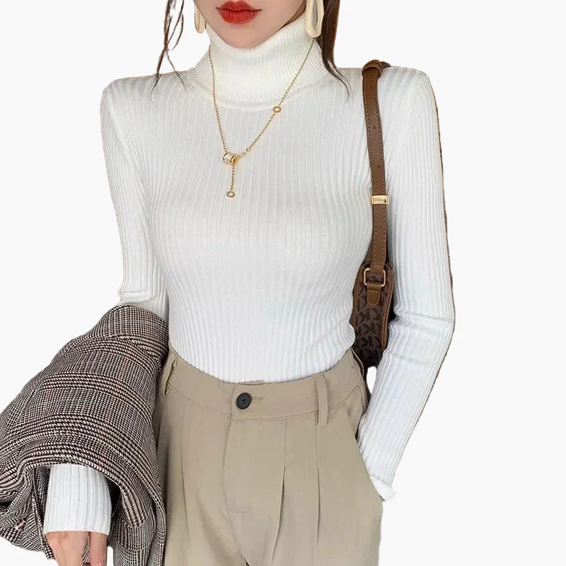 Pull col roulé côtelé à manches longues pour femme - Style élégant et polyvalent - Image 7