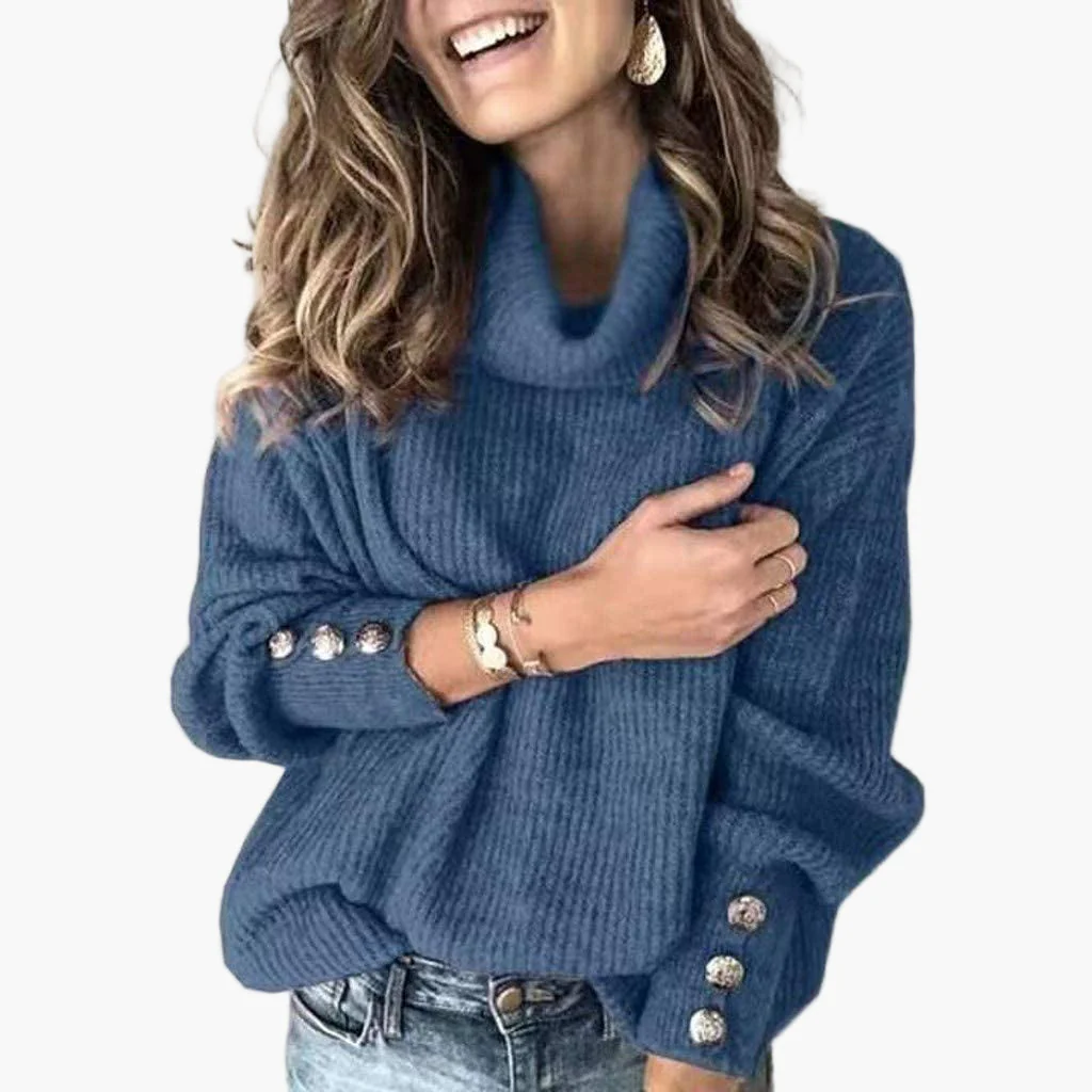 Pull col roulé femme chic à boutons décoratifs pour look décontracté ou élégant - Image 2