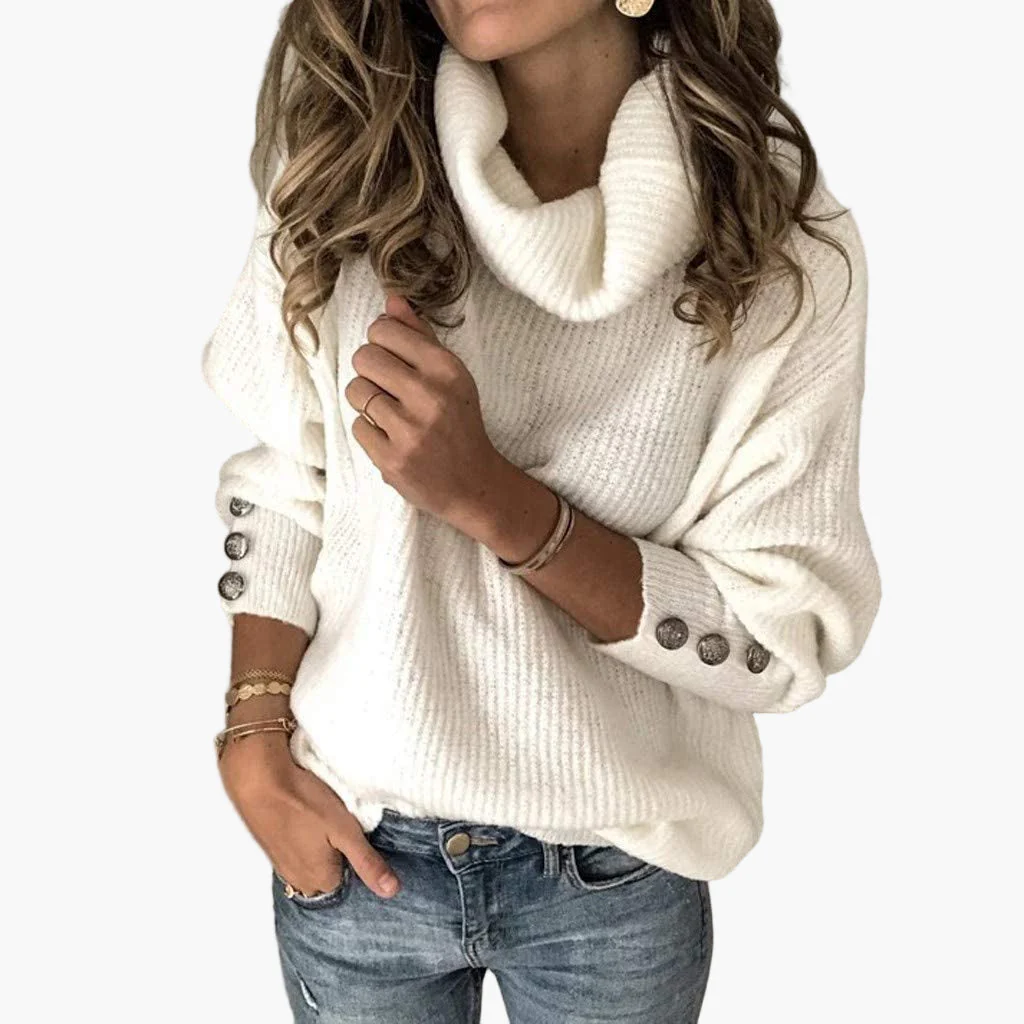 Pull col roulé femme chic à boutons décoratifs pour look décontracté ou élégant - Image 4