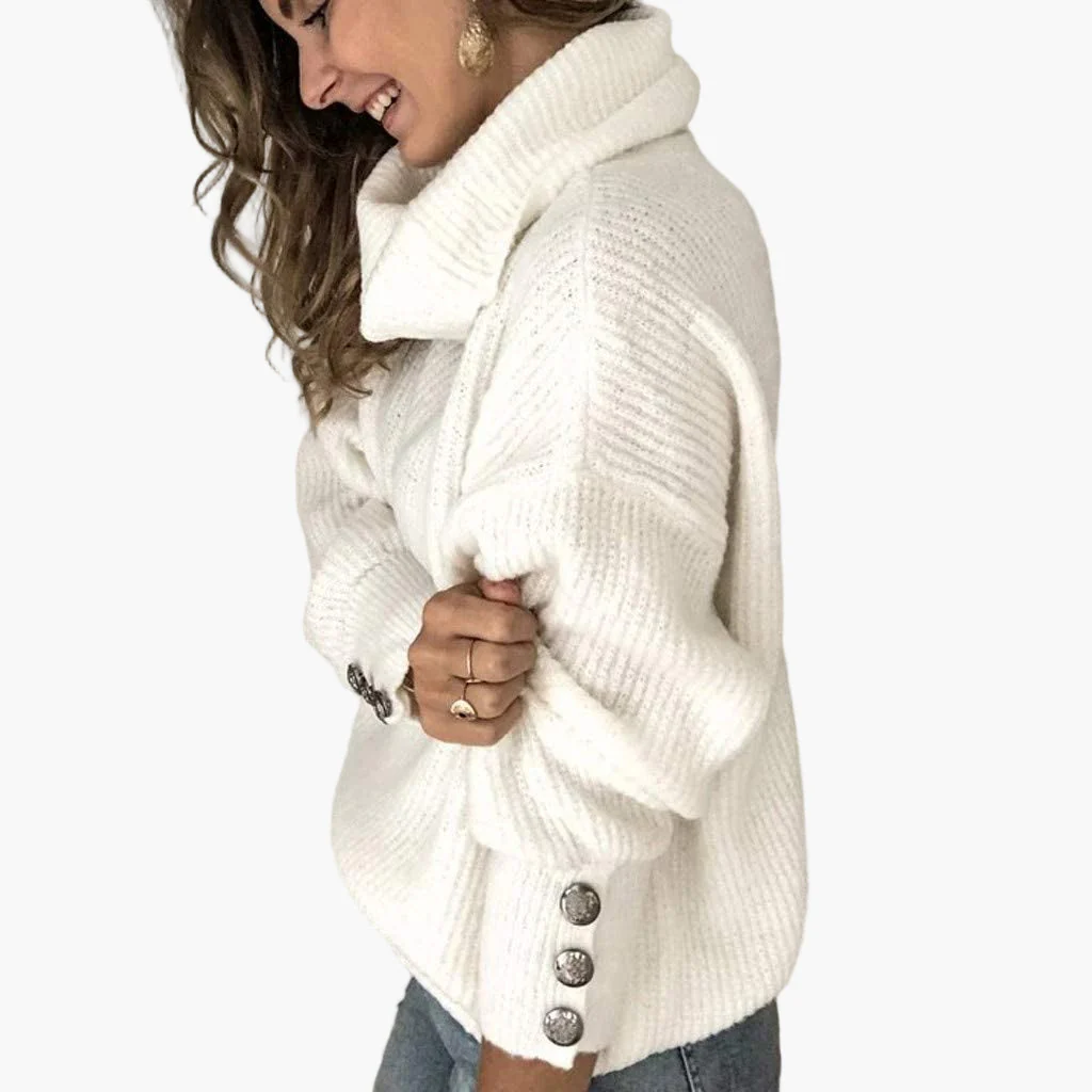 Pull col roulé femme chic à boutons décoratifs pour look décontracté ou élégant - Image 5