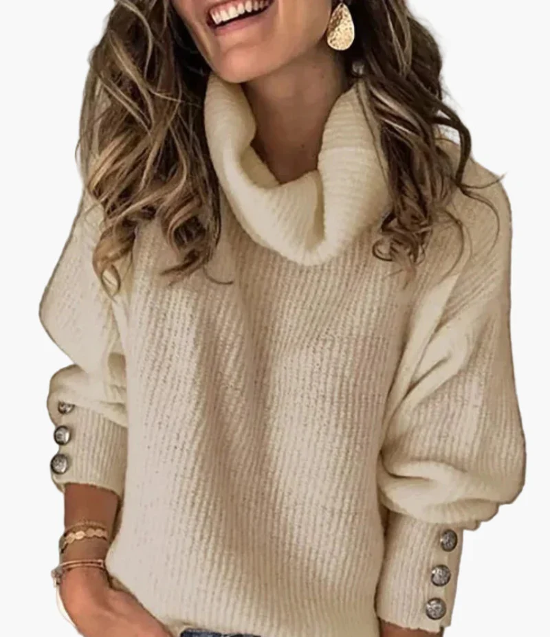 Pull col roulé femme chic à boutons décoratifs pour look décontracté ou élégant - Image 7