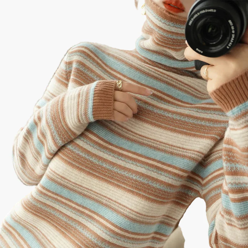 Pull à Col Roulé Femme Style Vintage Rayé Idéal pour l'Hiver et le Quotidien - Image 5