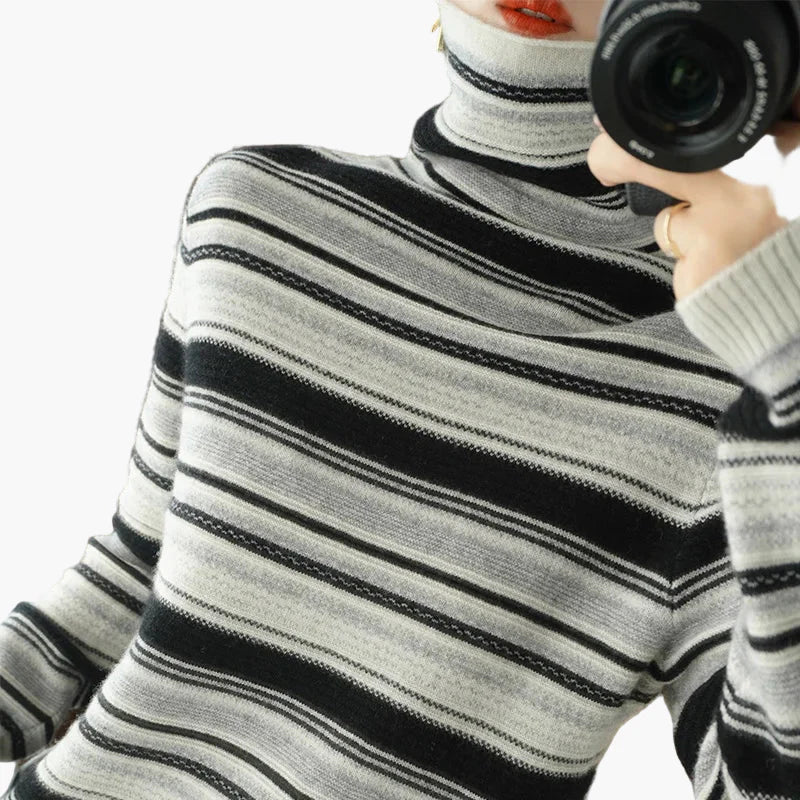 Pull à Col Roulé Femme Style Vintage Rayé Idéal pour l'Hiver et le Quotidien - Image 6
