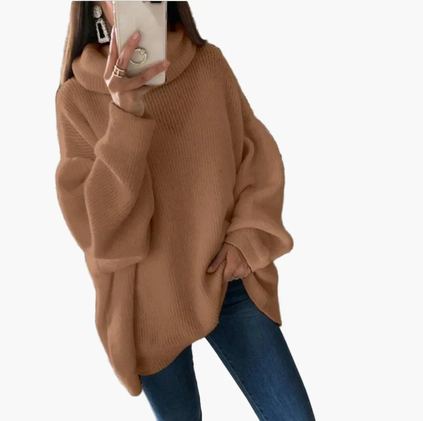 Pull col roulé oversize style décontracté pour femme - Chic et confortable pour l'automne et l'hiver - Image 3