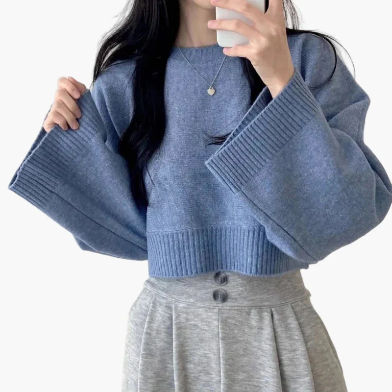 Pull court ample à manches longues pour femme, style décontracté moderne - Image 3