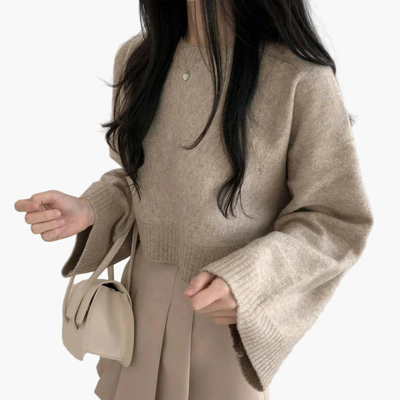 Pull court ample à manches longues pour femme, style décontracté moderne - Image 8