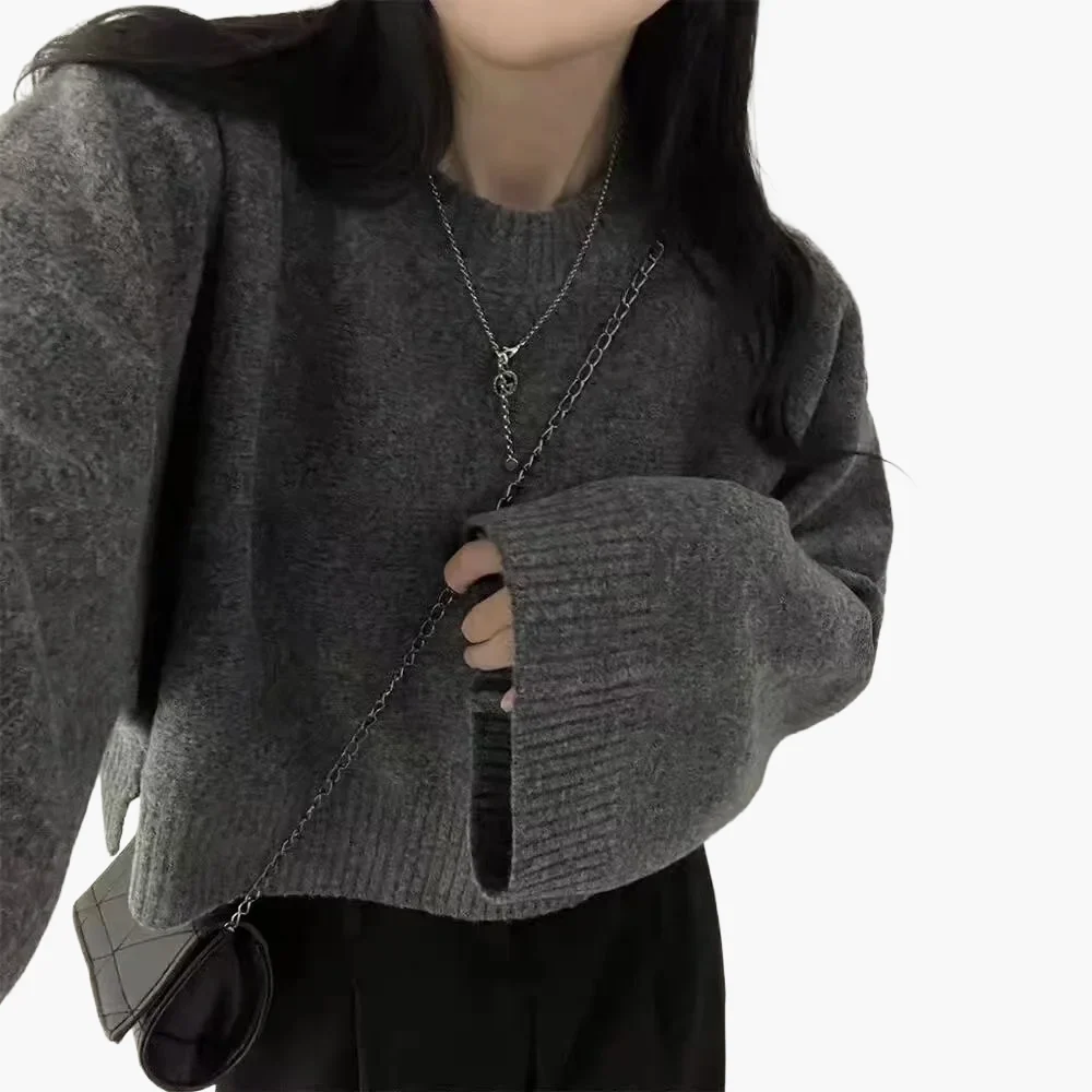 Pull court ample à manches longues pour femme, style décontracté moderne - Image 9