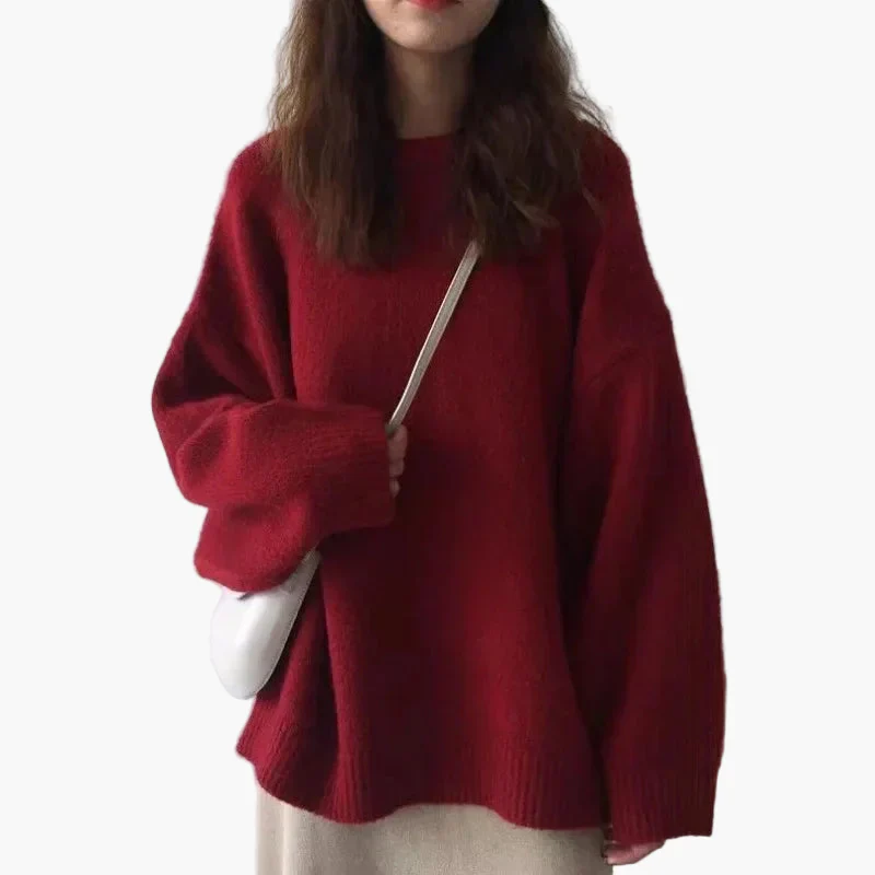 Pull décontracté femme style loose pour l’hiver, col rond, look minimaliste - Image 2
