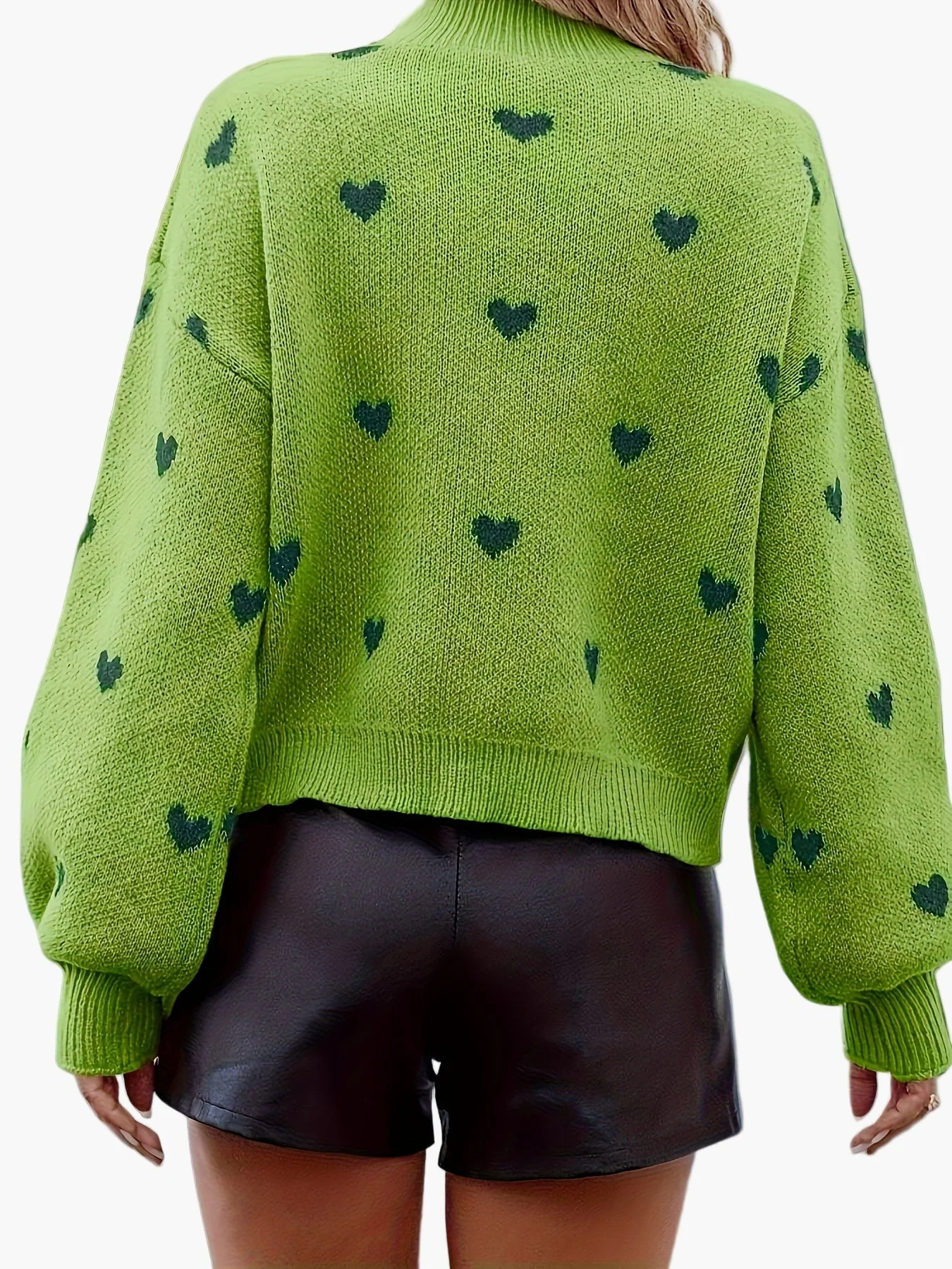 Pull décontracté à motif cœur pour femme, style automne-hiver, col montant tendance - Image 2
