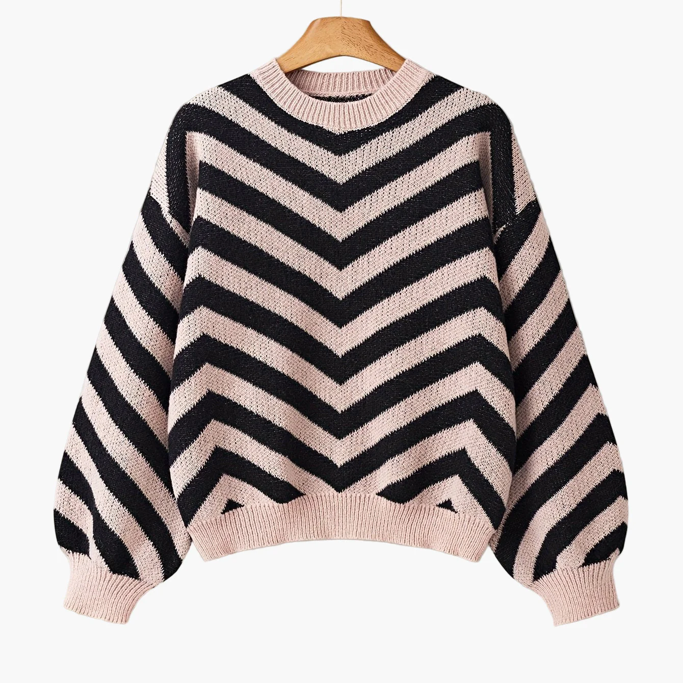 Pull élégant à rayures chevrons pour femme, style automne/hiver, manches longues, coupe décontractée - Image 12