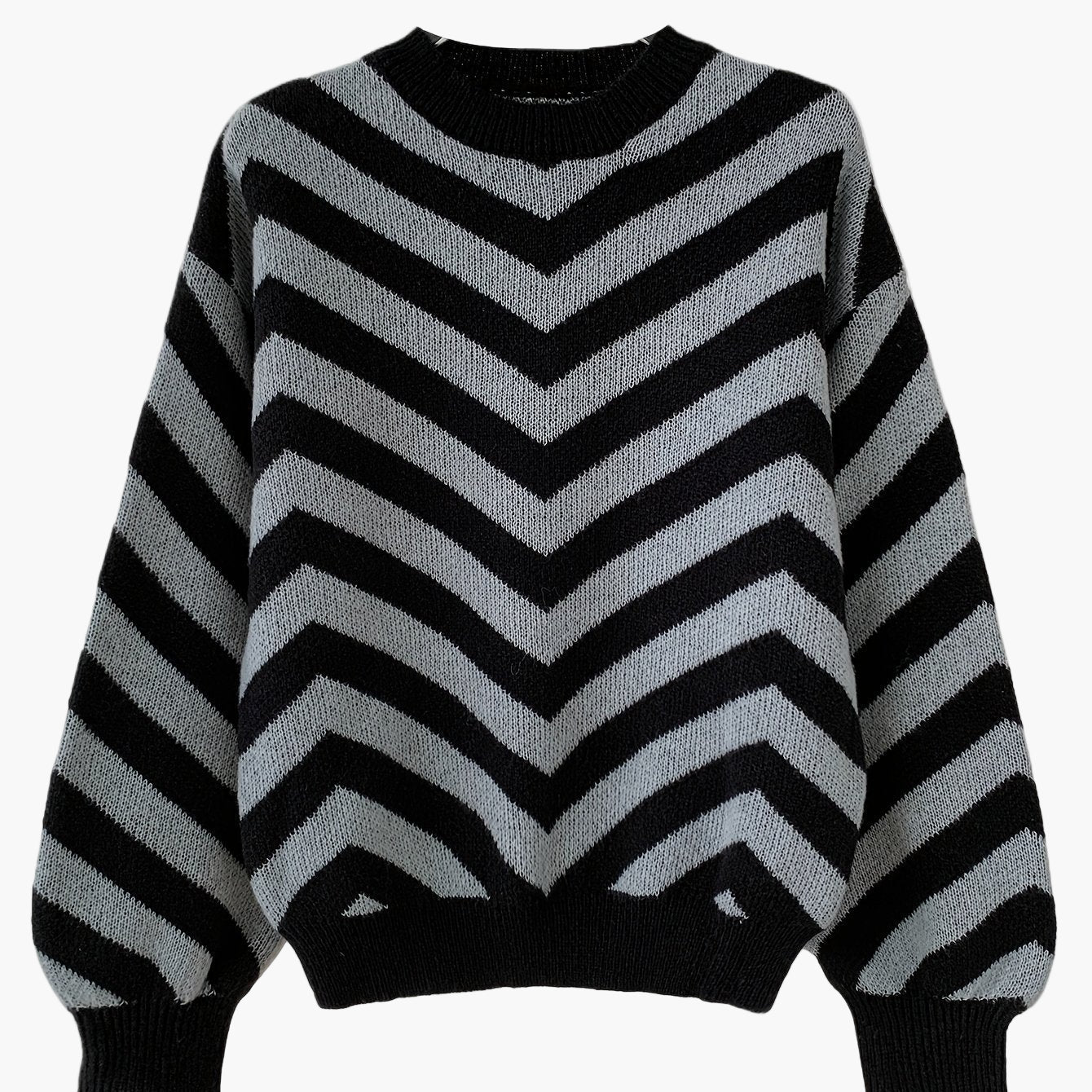 Pull élégant à rayures chevrons pour femme, style automne/hiver, manches longues, coupe décontractée - Image 13
