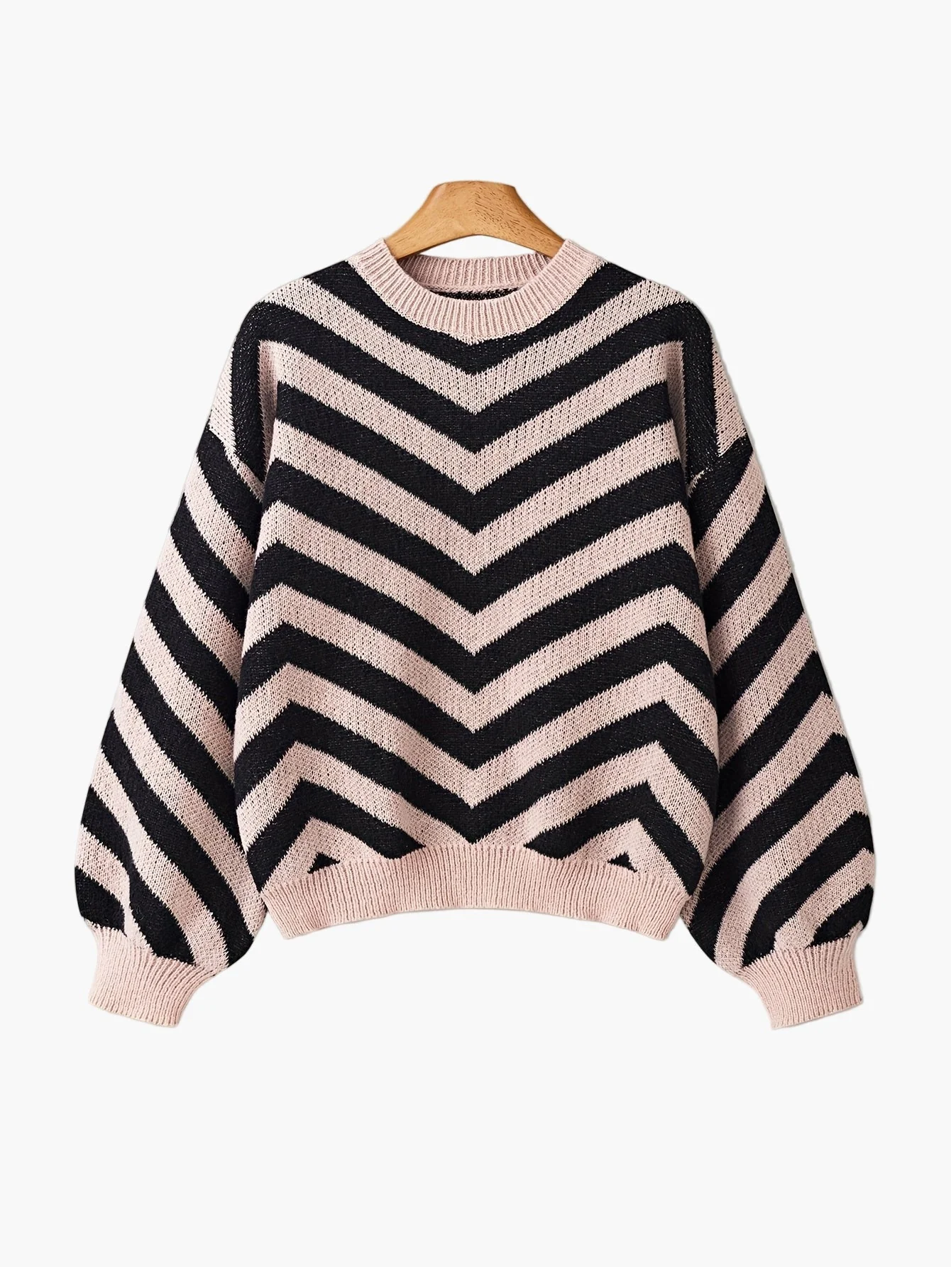 Pull élégant à rayures chevrons pour femme, style automne/hiver, manches longues, coupe décontractée - Image 3