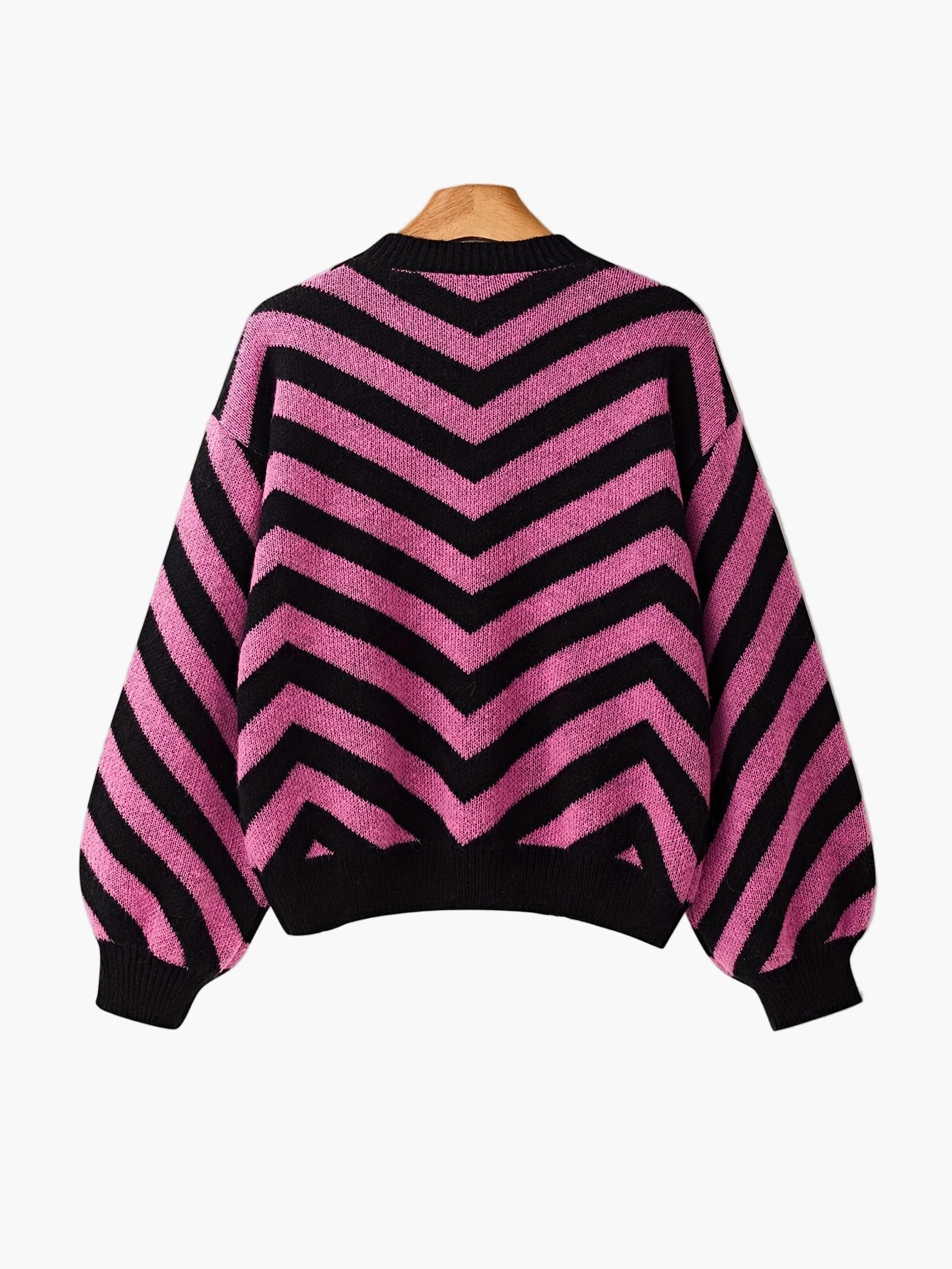 Pull élégant à rayures chevrons pour femme, style automne/hiver, manches longues, coupe décontractée - Image 4