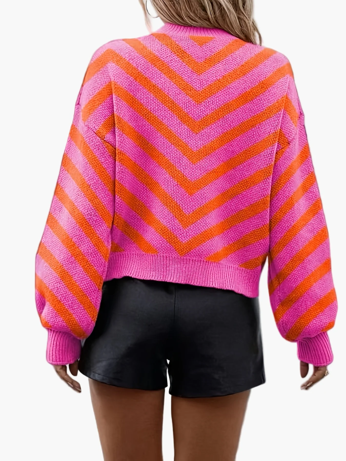 Pull élégant à rayures chevrons pour femme, style automne/hiver, manches longues, coupe décontractée - Image 8