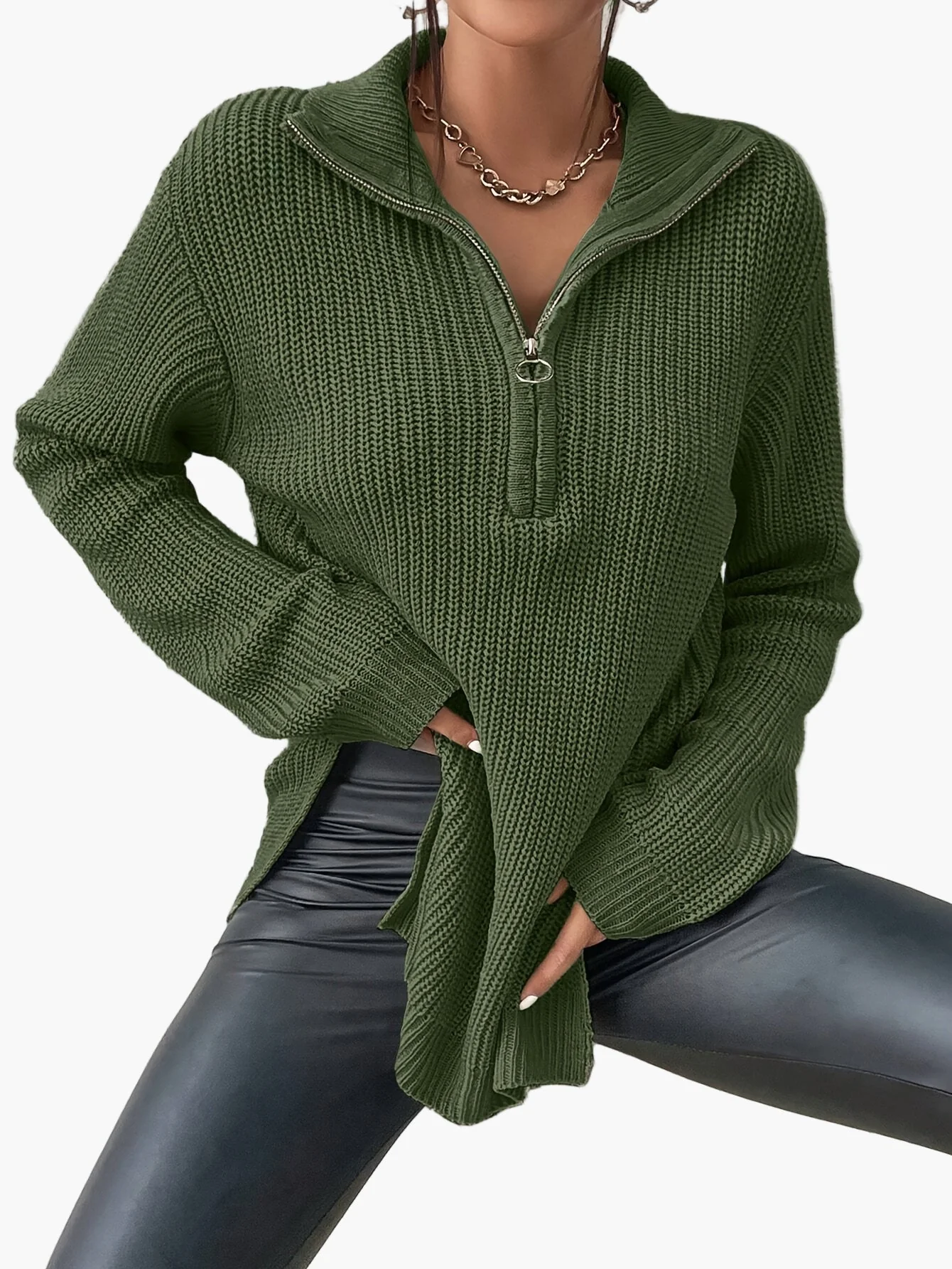 Pull femme chic à col zippé style décontracté automne hiver - Image 10