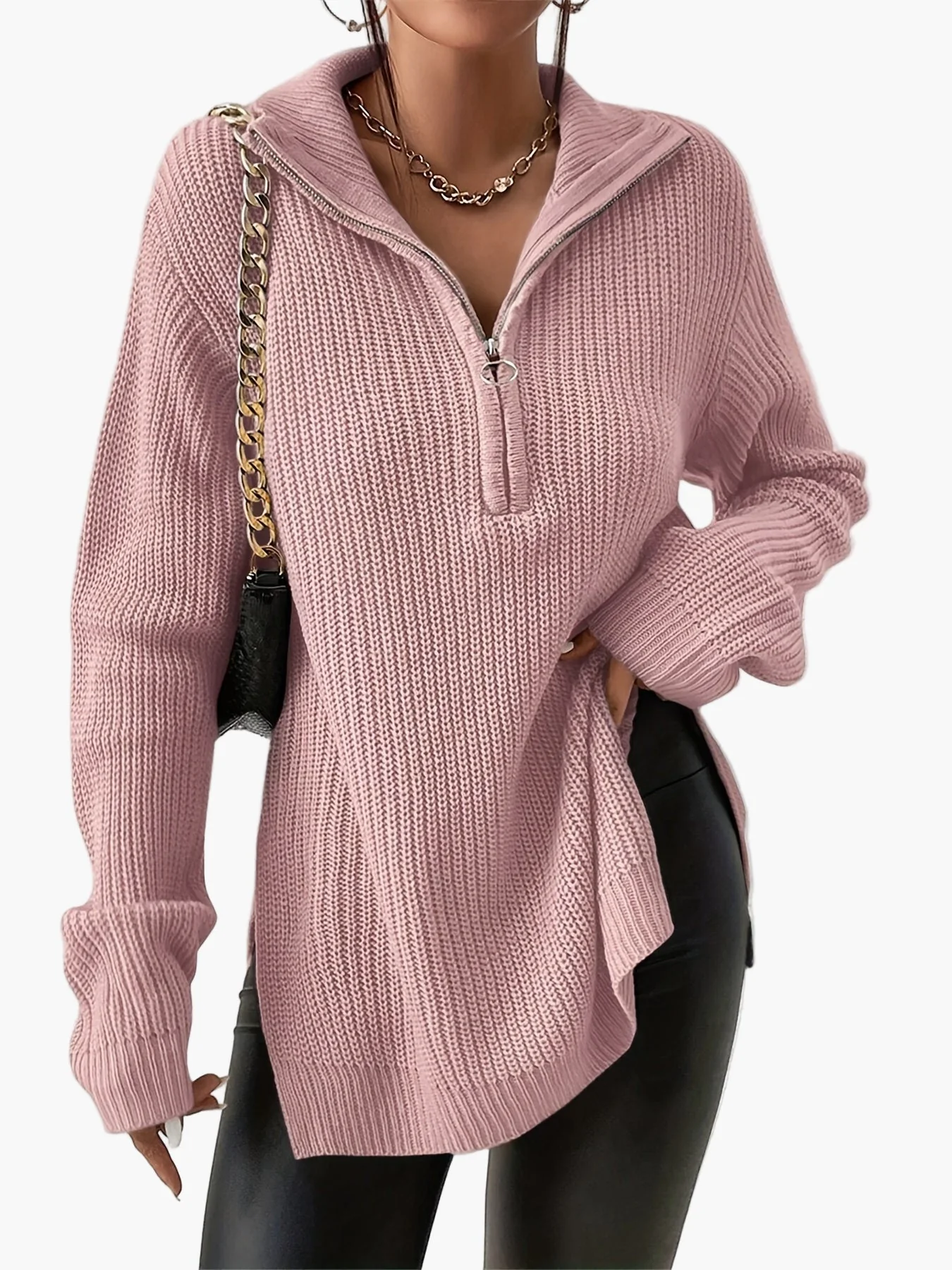 Pull femme chic à col zippé style décontracté automne hiver - Image 2