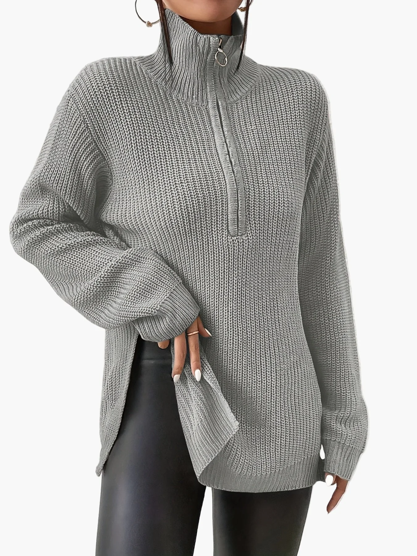Pull femme chic à col zippé style décontracté automne hiver - Image 9