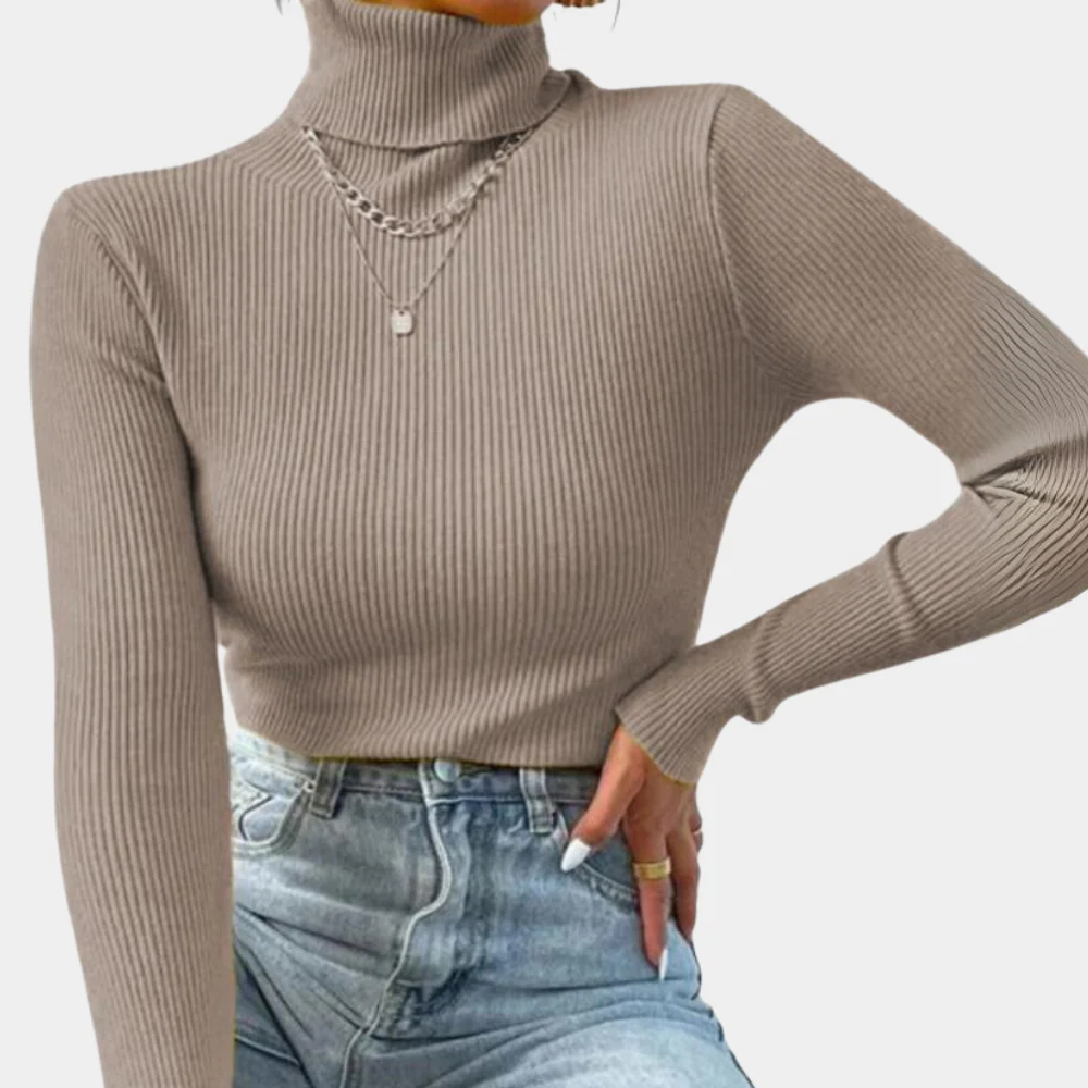 Pull Femme Col Roulé Côtelé Style Classique pour Tenues Élégantes et Quotidiennes - Image 2