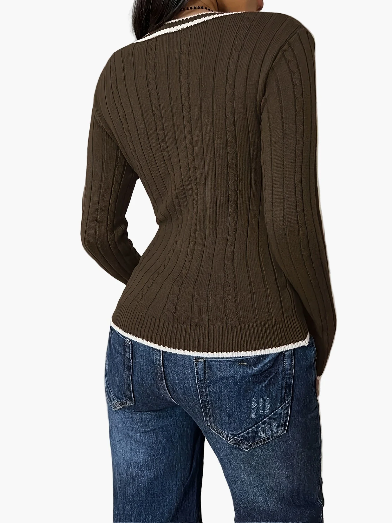 Pull femme col V à effet côtelé style casual chic - Image 7