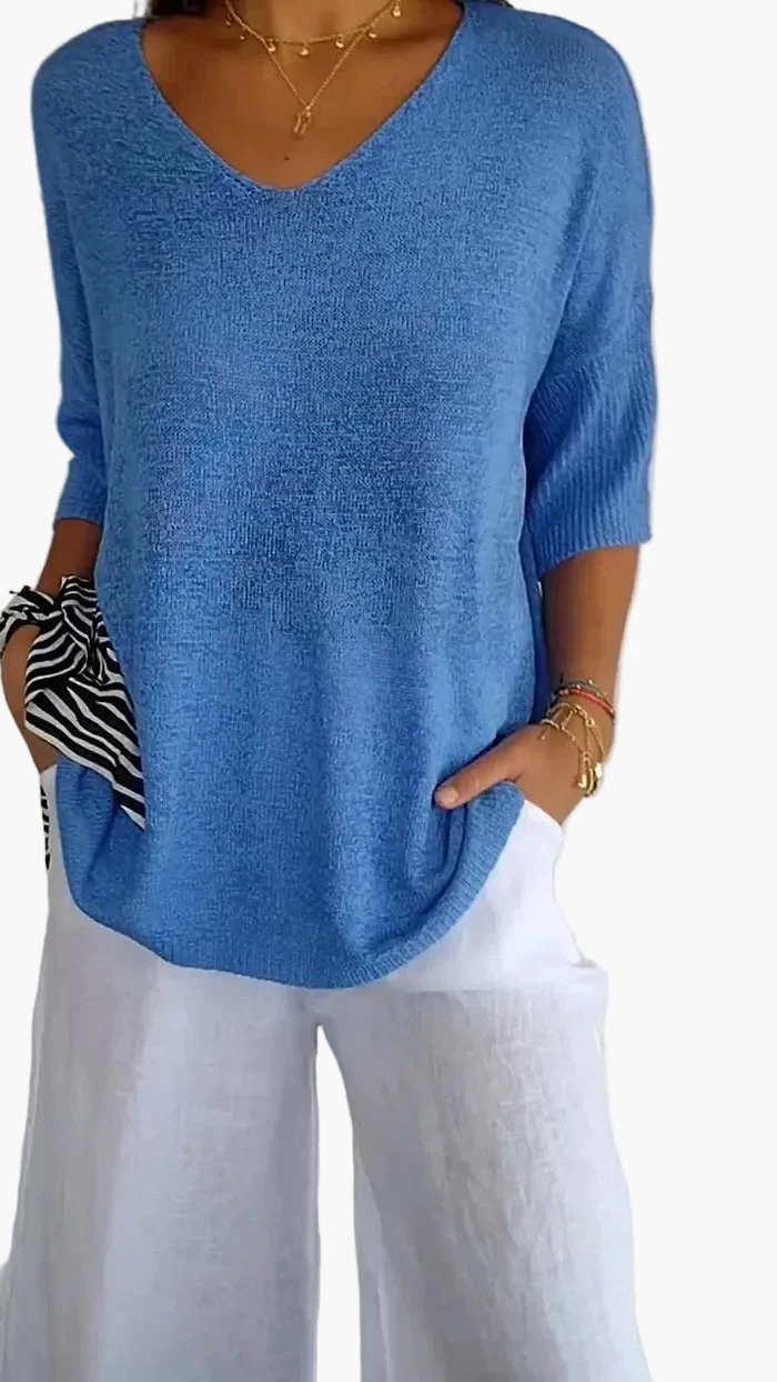Pull Femme Décontracté Col V Manches Mi-longues Style Chic et Confort pour Quotidien - Image 2