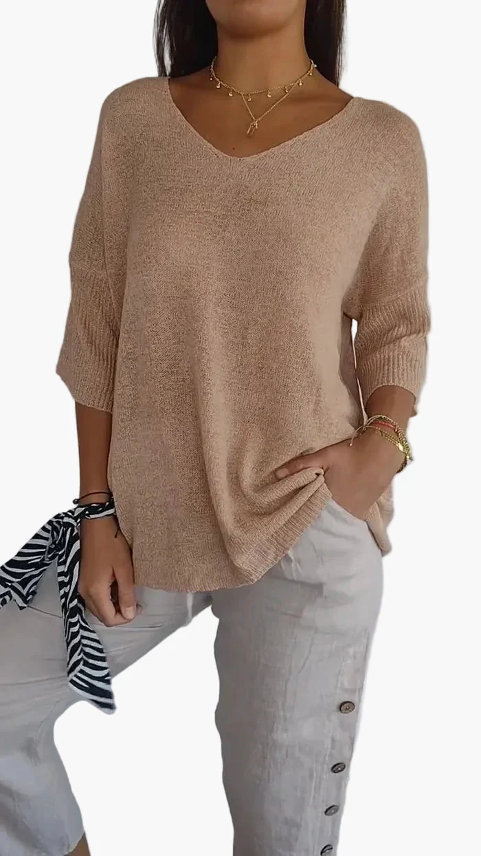 Pull Femme Décontracté Col V Manches Mi-longues Style Chic et Confort pour Quotidien - Image 3