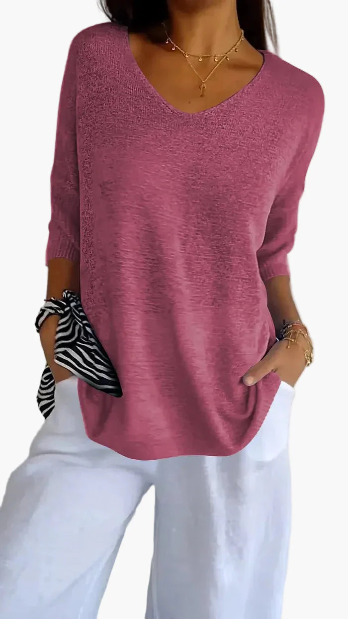Pull Femme Décontracté Col V Manches Mi-longues Style Chic et Confort pour Quotidien - Image 4