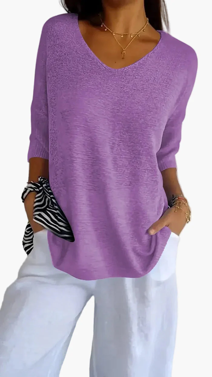 Pull Femme Décontracté Col V Manches Mi-longues Style Chic et Confort pour Quotidien - Image 5