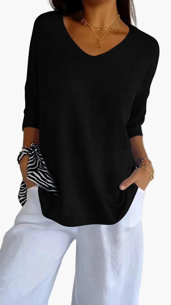 Pull Femme Décontracté Col V Manches Mi-longues Style Chic et Confort pour Quotidien - Image 6